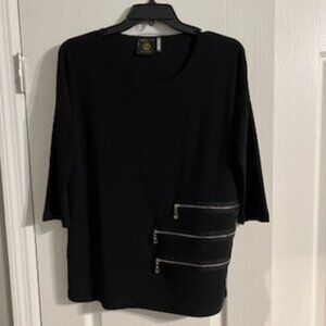 Vecceli Italy Women's Multi-Zipper Black Top Blouse